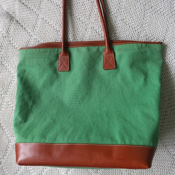 J. Crew Bags J Crew Canvas Leathertote Bag Green Brown Euc Poshmark